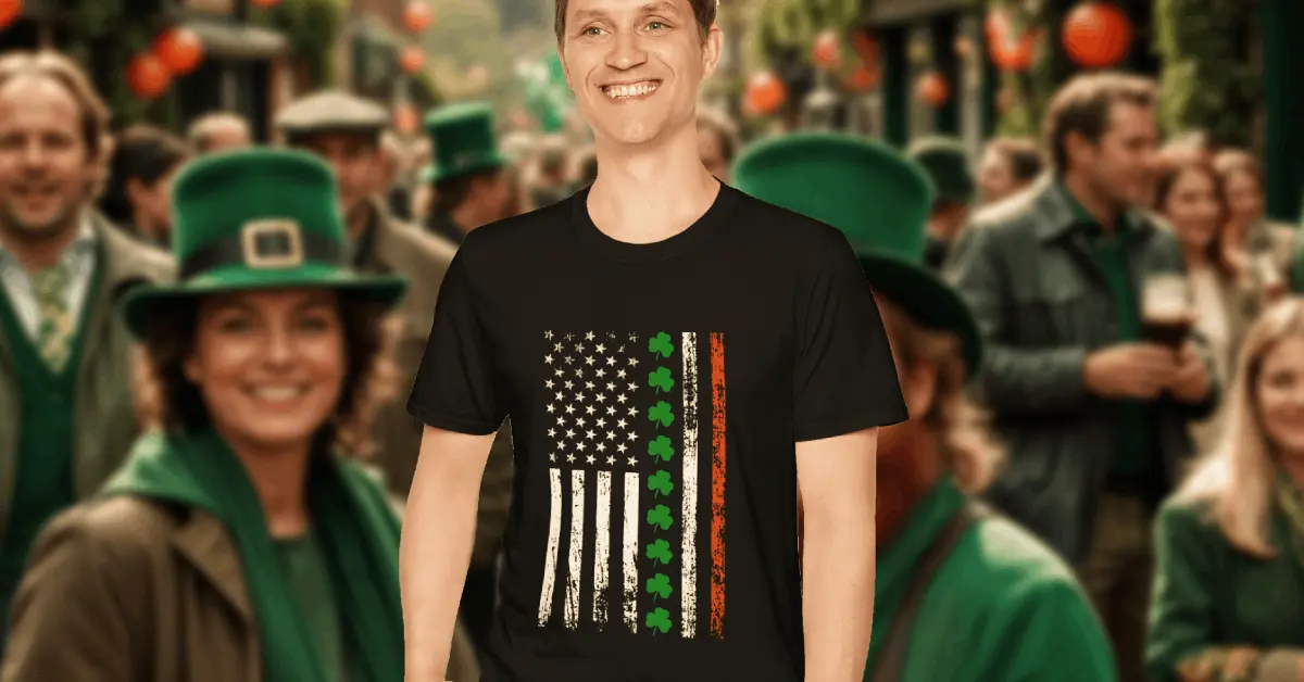 man wearing a St. Patrick's day t-shirt in a parade