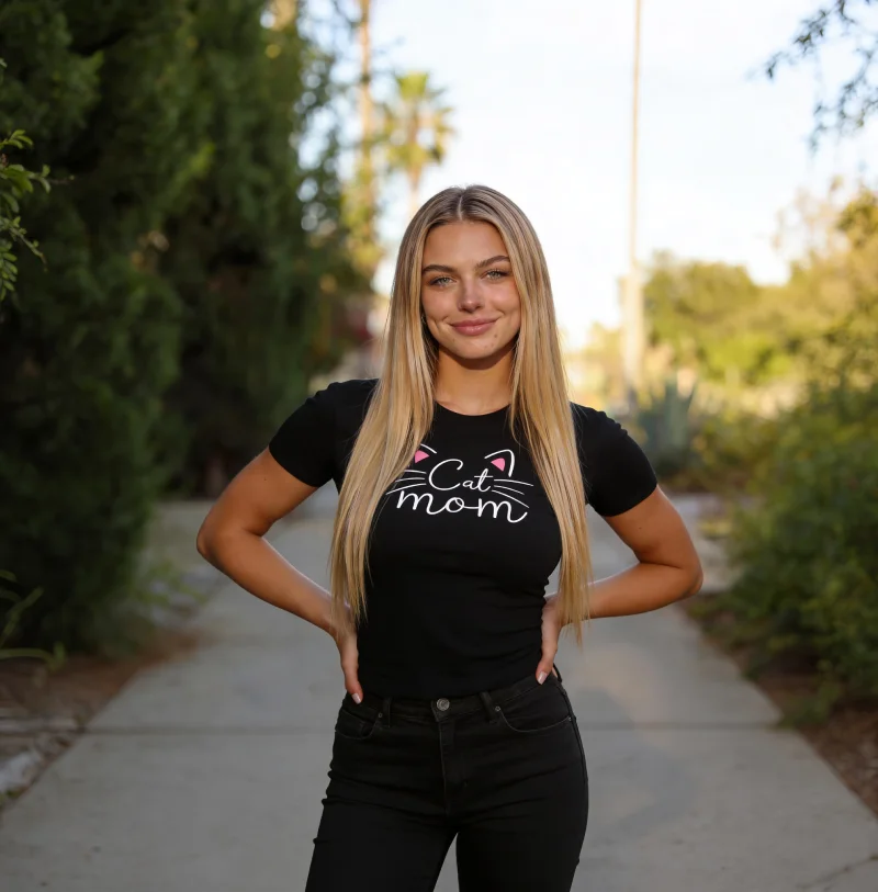 cat mom black t-shirt